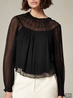 NWT XL J. Crew Black Sheer Cupro Peasant Blouse  Attached Camisole TOP Shirt